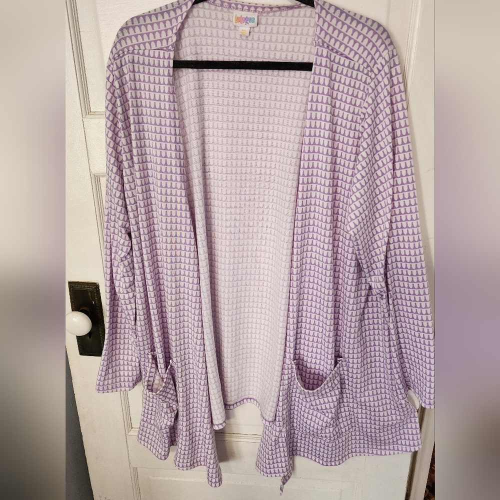 LuLaRoe Purple Houndstooth & Heart Cardigan Open Front 3xl
